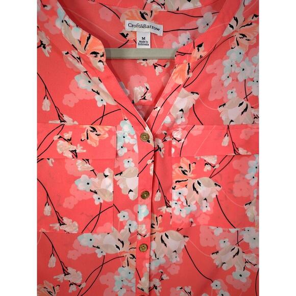 Croft & Barrow Blouse Floral Cherry Blossom Button Front Tunic Size Medium - Picture 3 of 10